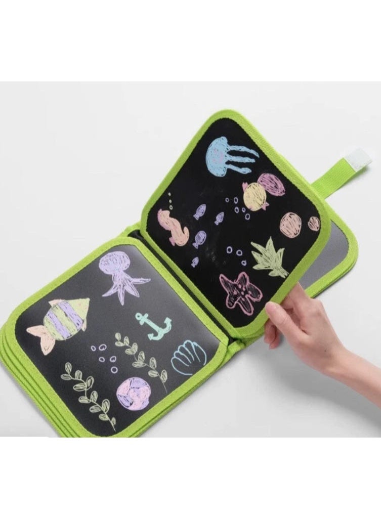 دايتويز كتاب رسم للأطفال بنمط الديناصورات قابل للمسح - لوحة رسم قابلة لإعادة الاستخدام مكونة من 10 صفحات مع 6 أقلام ألوان مائية ومناديل مبللة. - Image 3